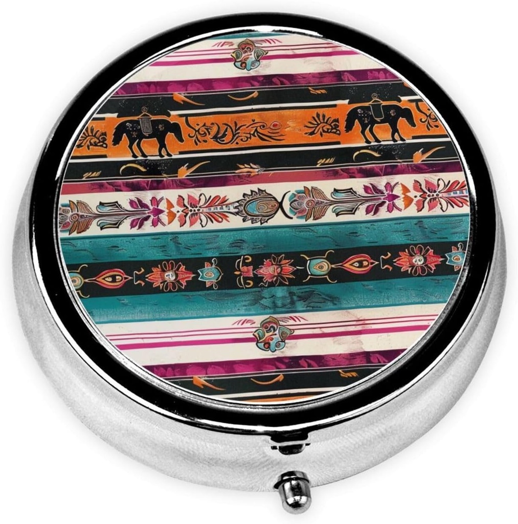 Horse Print Gedrukt Ronde pil Organizer met 3 Compartments, Portable Mini Pill Box Pill Case voor Geneeskunde, Vitamine, Visolie, Supplementen