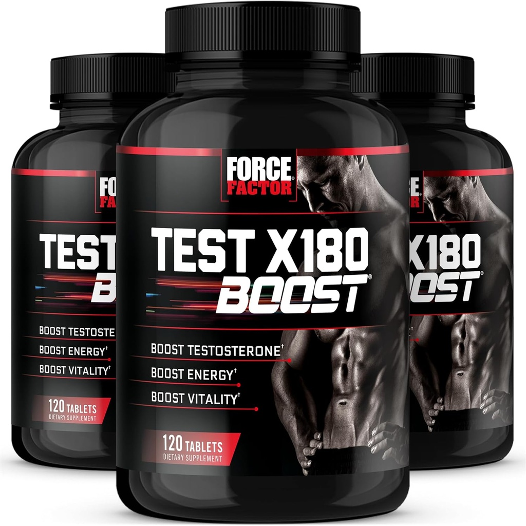Force Factor Test X180 Boost, Testosteron Booster en Energie Supplement voor mannen, Boost Energy, Verhoog uithoudingsvermogen, en Verbeter vitaliteit, met D-Aspartic Acid en Fenegriek, 120 Tellen (Pack of 3)