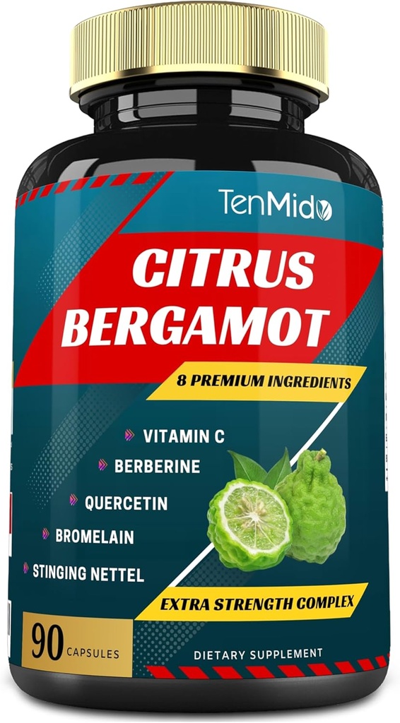 Citrus Bergamot Extract Capsules met VitamineC, Berberine, Quercetin, Bromelain, Echinacea, Black Pepper - 3 maanden Levering, 90caps