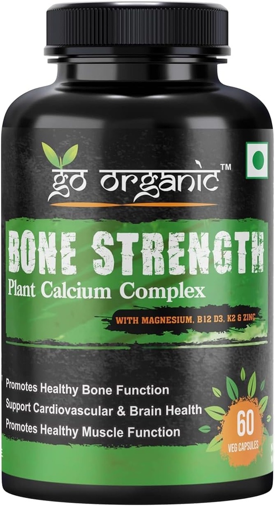 Elf Zone Bone Strength - Plant-based Calcium, Magnesium, Zink, Vitamine D3, VIT B12, K2 - GGO, soja, glutenvrije ingrediënten - Whole Food Supplement for Bone Health - 60 Vegan Friendly Capsules