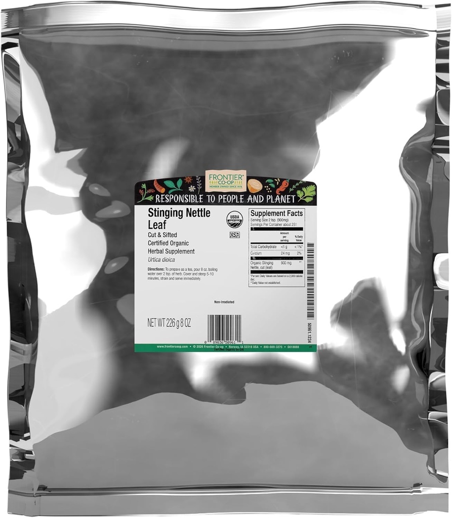 Frontier Co-op Organic Stingling Nettle Leaf, 1lb Bulk Bag, Snijden & Sifted - Ideaal voor het maken van brandnetel thee, Kosjer gecertificeerd