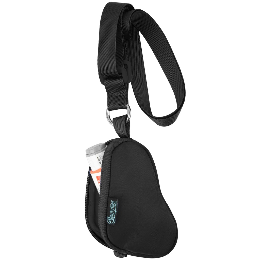 Beautyflier Astma Inhalator geval Lanyard houder Keychain Travel Handige Mini Bag voor volwassenen en kinderen, Omvat niet Inhaler (zwart)