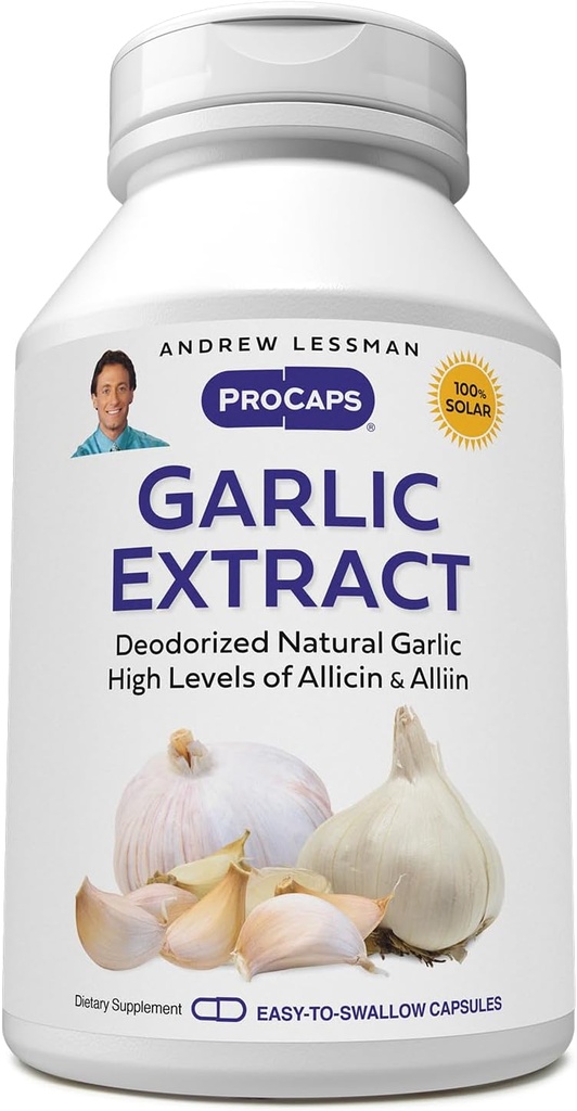 ANDREW LESSMAN Knoflook Extract - 180 Capsules - Ontgeurde natuurlijke Knoflook Extract. Beschermende Zwavelverbindingen. Puur, zacht, reukloos. Geen nasmaak, geen maagontsteking, geen additieven