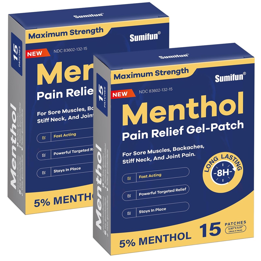 Sumifun 5% Menthol pijnverlichting Patches - 30 Count Pain Patches voor nek, schouder, elleboog, knie & rug pijn verlichting - Lagere rug pijn verlichting producten - Menthol Maximale sterkte pijn verlichting Patches