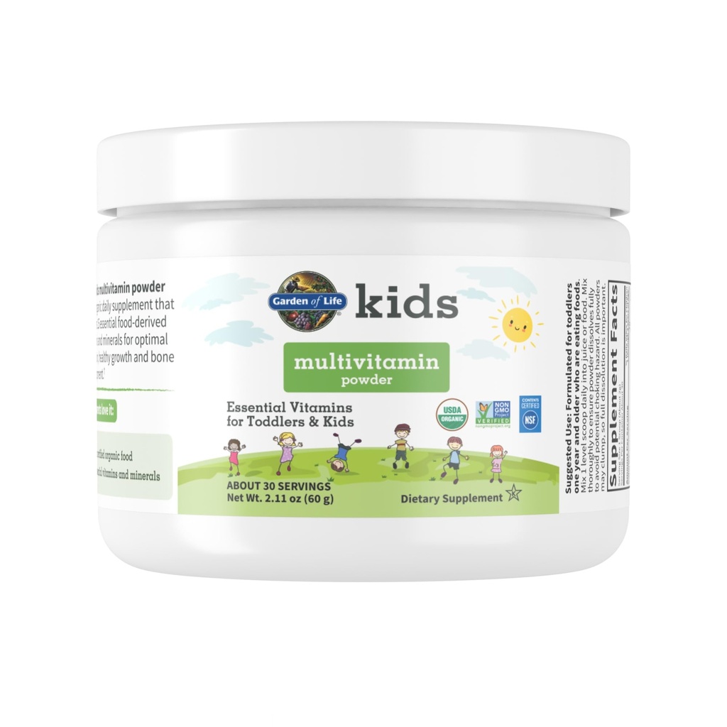 Tuin van het leven Kids Multivitamine poeder, dagelijkse vitaminen en mineralen voor peuters & kinderen - Biologische peuter Multi poeder met 15 vitamine C, D3, zink voor gezonde groei - Glutenvrij - 30 dagen levering