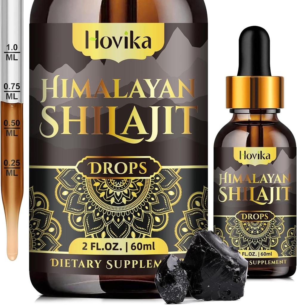 Himalaya Shilajit Resin Liquid Drops, Pure Organic Himalaya Shilajit Resin 600mg with Ayurvedic Blend & 85+ Trace Minerals & Fulvic Acid for Brain Booster & Energy Immune Support, 2 Fl Oz