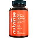 NutriRise Organic Ashwagandha Capsules de racines avec poivre noir 1950mg, Stress naturel et l'humeur, complément de soutien thyroïde et immunitaire, aide au sommeil, clarté, focus et énergie, sans gluten, 180 Compte
