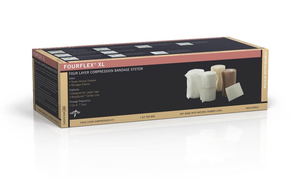 Medline Fourflex XL 4-Layer Compression System, Taille XL, efficace pour l'insuffisance veineuse chronique, Cas de 8 Kits