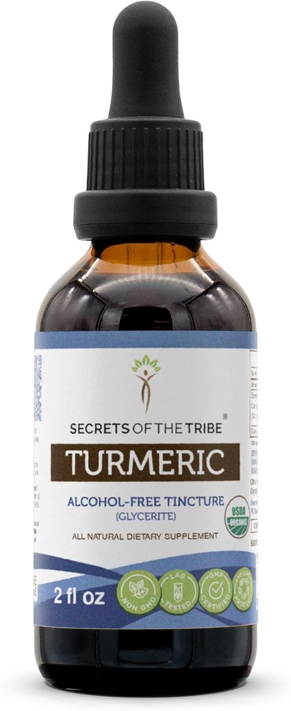 Kurkuma Alcoholvrij Liquid Extract, USDA Biologische Kurkuma (Curcuma Longa) Gedroogde Wortel (2 fl oz)