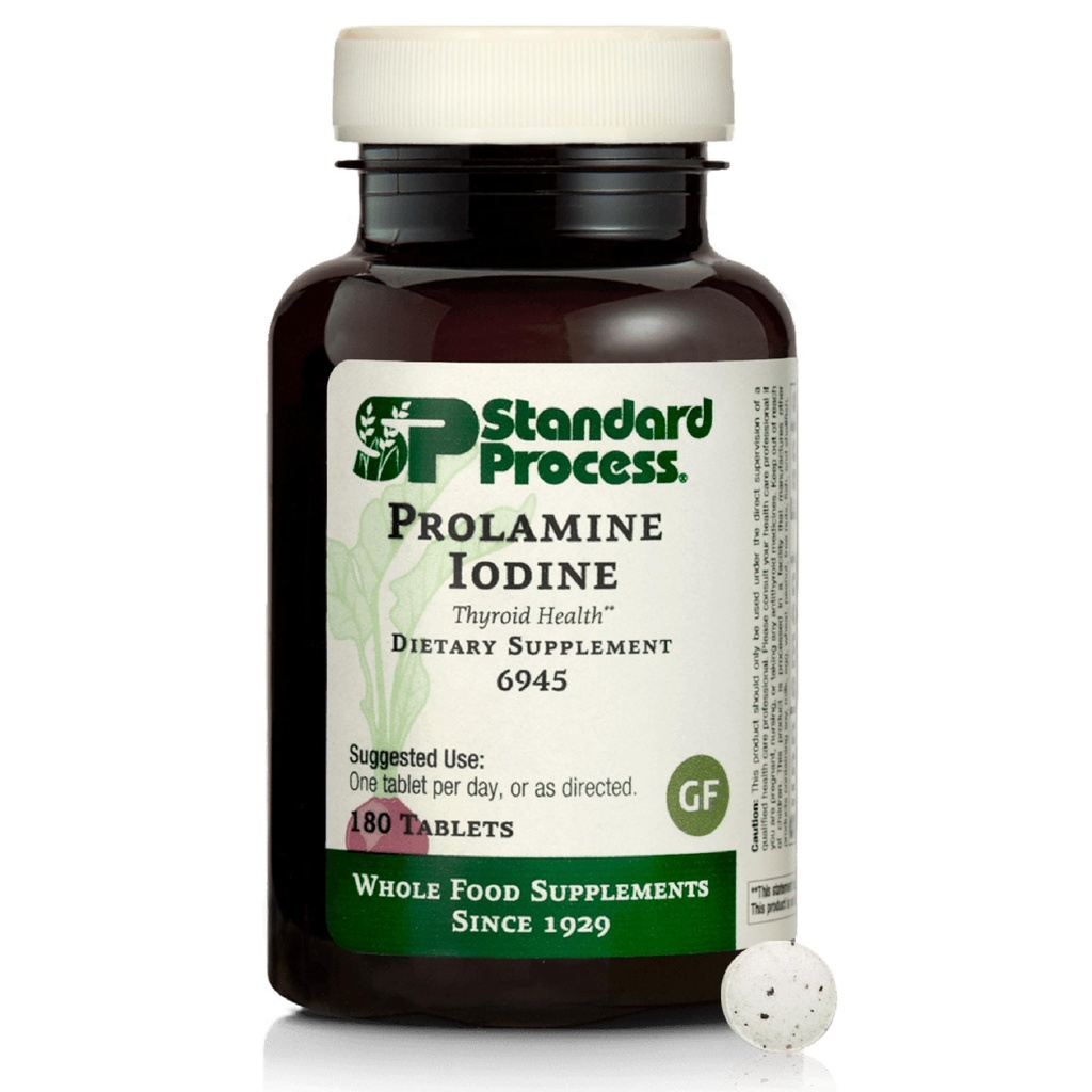 Standard Process Prolamine Jodium Thyroid Health Dietary Supplement - Veganistisch, Glutenvrij, Niet-Dairy, & Non-Soy - Essentiële Endocriene Ondersteuning - 180 tabletten