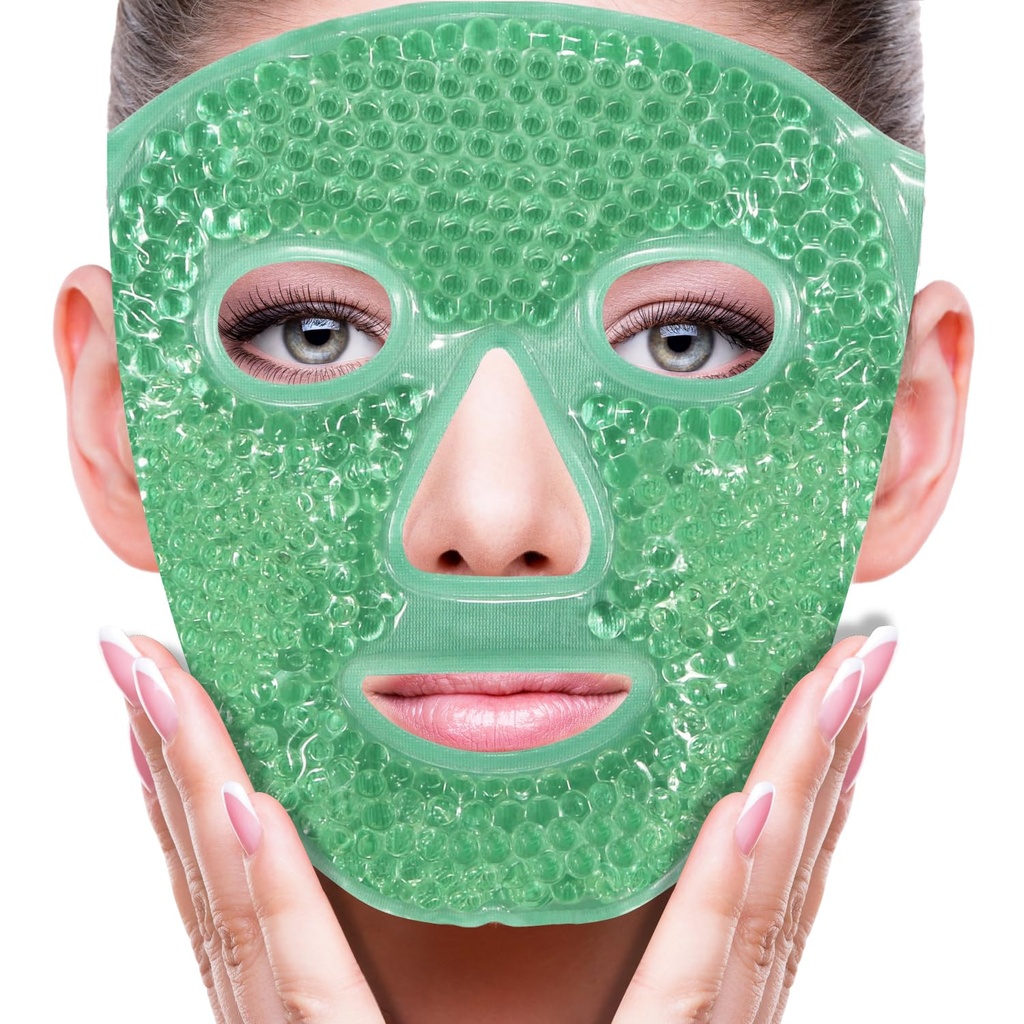 ZNÖCUETÖD Gezicht Oogmasker Ice Pack voor het verminderen van gezwollenheid, zakken onder ogen, Puffy Dark Circles, Migraine,Hot/Cold Pack met zachte Plush backing (Groen #43)