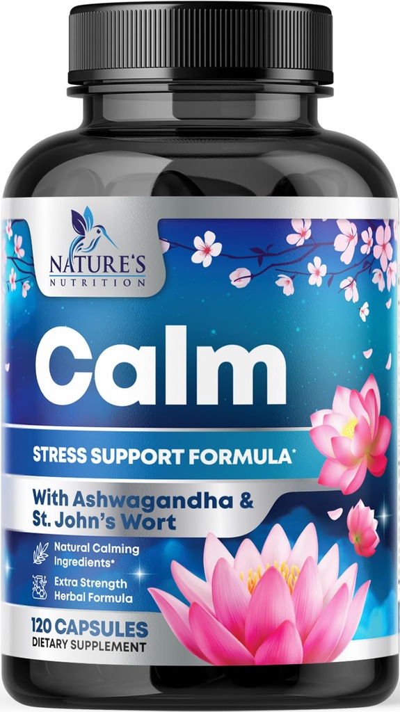 Natuurlijke rust, ontspannen en ontspannen ondersteuning - Ashwagandha, GABA, Magnesium, L-Theanine & More - Natural Focus, Energy & Immune Support - Nature's Non-GMO, Veganistan, Gluten Free, Bottled in USA - 120 Capsules