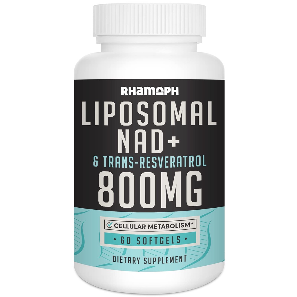 Liposomal NAD+ 800 mg with Trans-Resveratrol 300 mg, Max Absorption, Actual NAD+ Boosting Supplement for Healthy Aging, Cellular Energy, DNA Repair, Longevity - 60 Softgels