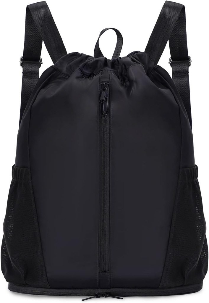 sportsnew Drawstring rugzak Sport fitnessruimte tas met schoenen Compartiment, String rugzak Cinch voor vrouwen Mannen, Water-resistant koord tas voor training reizen, lichtgewicht, zwart, Patent in afwachting