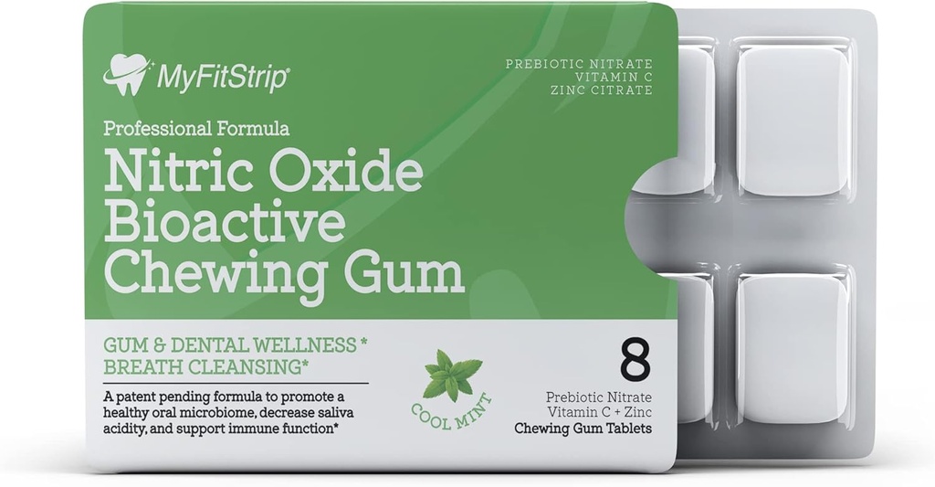 Prebiotische stikstofoxide kauwgom met vitamine C, zink, Xyitol en Anthocyanin PRO, een prebiotische formule voor een gezonde orale microbiome - Suikervrij 8 Cool Mints Tablets