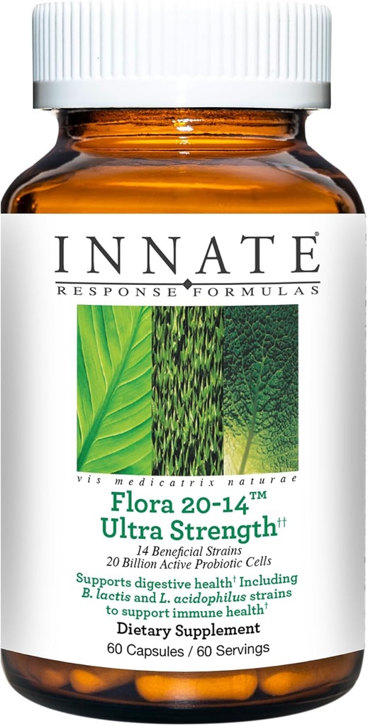 Aangeboren respons Formules Flora 20-14 Ultra sterkte - Probiotische supplement met 20 miljard CFU - 14 Probiotische strains - Vegetarisch en niet-GMO - Made Without 9 Food Allergenen - 60 Caps ules
