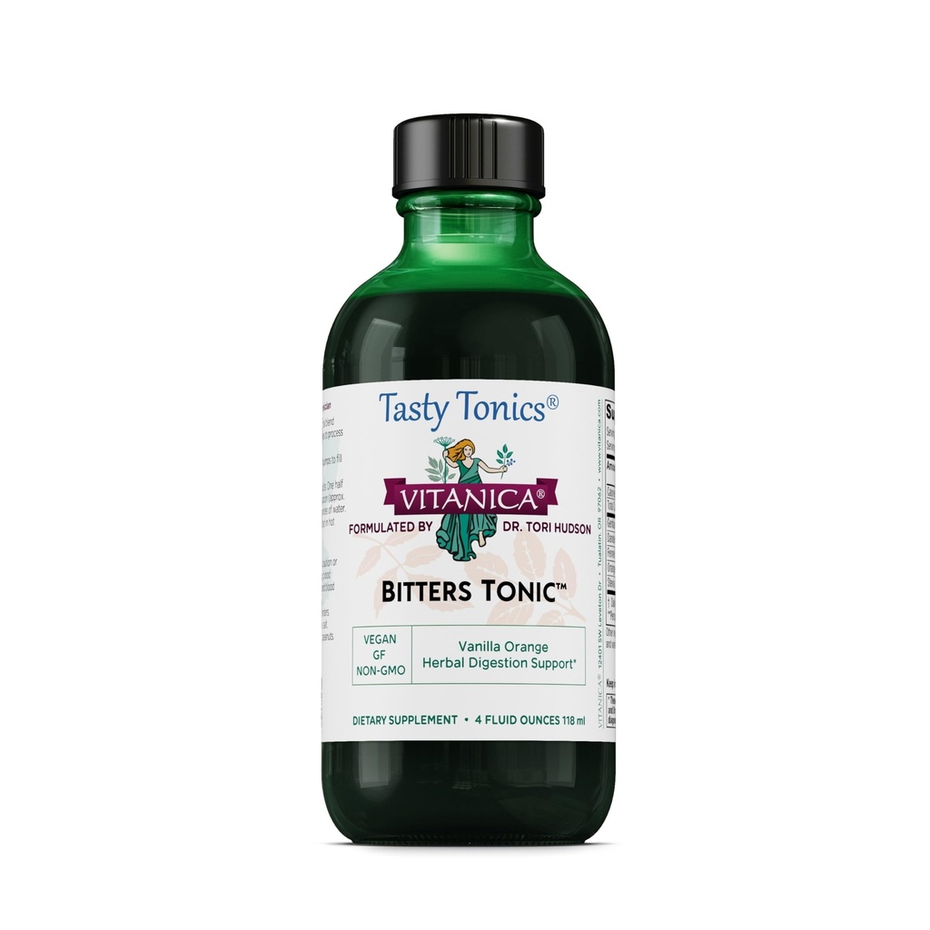 Vitanica Bitters Tonic, Liquid Digestie Supplement, Digestie Ondersteuning, Alcoholvrij, Vanille Orange, Vegan, 4 Ounce (Bitters Tonic)