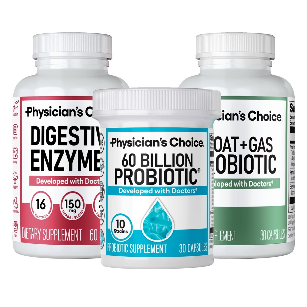 CHOIX du médecin Gut Guardian Bundle: 60 milliards Probiotique 30ct + Bloat & Gas Probiotique 30ct + Enzymes digestifs 60ct