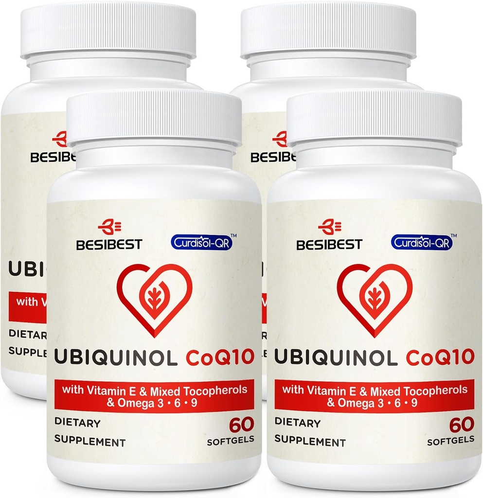Ubichinol CoQ10-600mg-Softgel, actieve vorm van Coq10 Ubichinol Supplement met Vitamine E & Omega 3, 6, 9, Hoge Absorptie-Co-enzym-Q10, Krachtige Antioxidant voor Energieproductie, 240 Tel.
