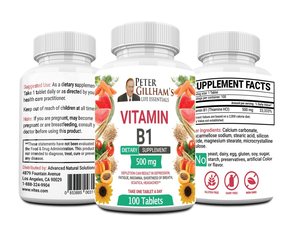 Peter's Choice B1 Tablets Dieetsupplement (B1 500mg, 100 Tablets)