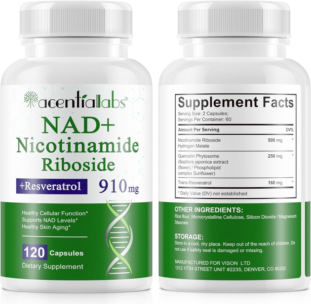 120 Aantal NAD Plus Supplement, liposomaal Nicotinamide Riboside Capsules 900MG met Resveratrol & quercetine, hoge zuiverheid Nicotinamide voor anti-aging, celgegeneratie/energie/immune booster