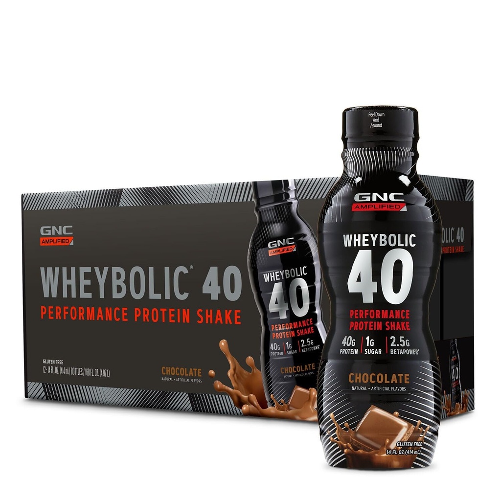 GNC AMP Wheybolic 40 - Chocolat - 14 oz. (12 bouteilles)