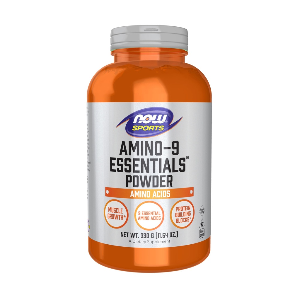 NOW Sportvoeding, Amino-9 EssentialsTM Poeder, Enhanced Protein Synthesis, Aminozuren, 330-Grams