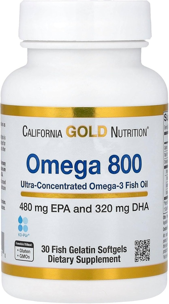 California Gold Nutrition Omega 800 Ultra-geconcentreerde Omega-3 Visolie, kd-pur® triglyceridevorm, 30 Visgelatine Softgels (1.000 mg per Softgel)