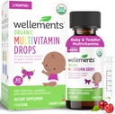 Wellements Organic Baby Multivitamine Drops (1 Fl Oz) - Cherry Flavor Liquid Multivitamines voor zuigelingen en peuters (2 maanden +) - Peutervitaminen voor Immune Ondersteuning*, gezonde groei & botontwikkeling
