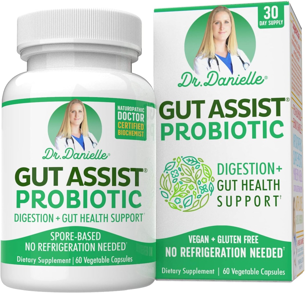 Gut Assist Probiotic - Probiotica voor vrouwen en mannen, Volwassenen door Dr. Danielle - Plank Stable Probiotic Supplement - Geen Koeling Noodzakelijk - Bacillus - 60 Capsules