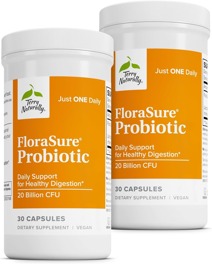 Terry Naturally FloraSure Probiotica - Verteringssupplement voor hulp tegen af en toe opgeblazen of ondersteunende gasrelief - Gut Health Support met Bifidum van Bifidum - 30 capsules (verpakking 2)