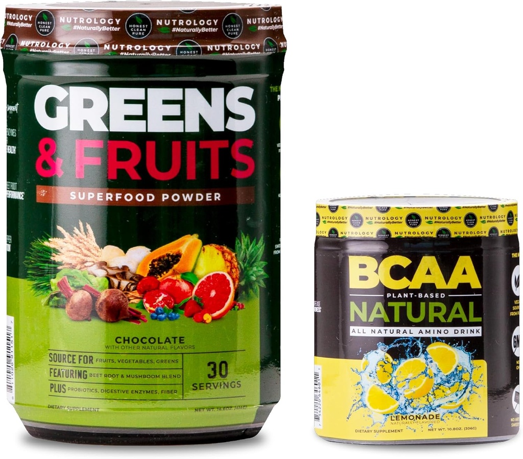 Nutrologie Greens & Fruits Superfood, Chocolat (30 portions) BCAA Poudre naturelle à base végétale BCAA, Limonade Saveur (30 portions)