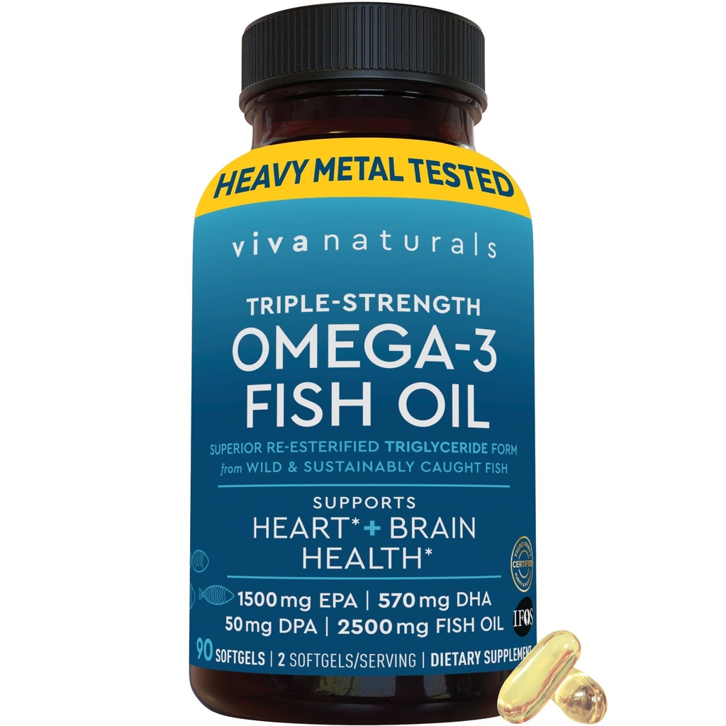 Viva Naturals Triple Strength Omega 3 Fish Oil Pillen 