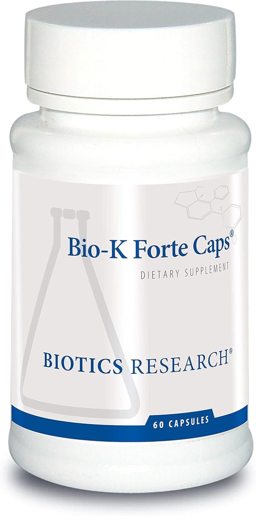 Biotica Research Bio K Forte Caps Vitamine K als menachinon 7, fytonadion, Combinatie met K1 & MK 7 in een verhouding van 1:10. Hoge potentie Vitamine K met SOD en Catalase 60 capsules
