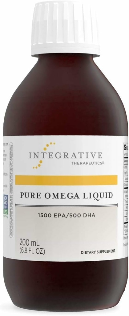 Integrative Therapeutics Pure Omega Liquid - Fish Oil Supplement for Nutritional Support - Supports Heart Health* - No Fishy Burps - Sustainablely Sourced - Dairy-Free - Lemon, 6.8 fl oz (40 Servings)