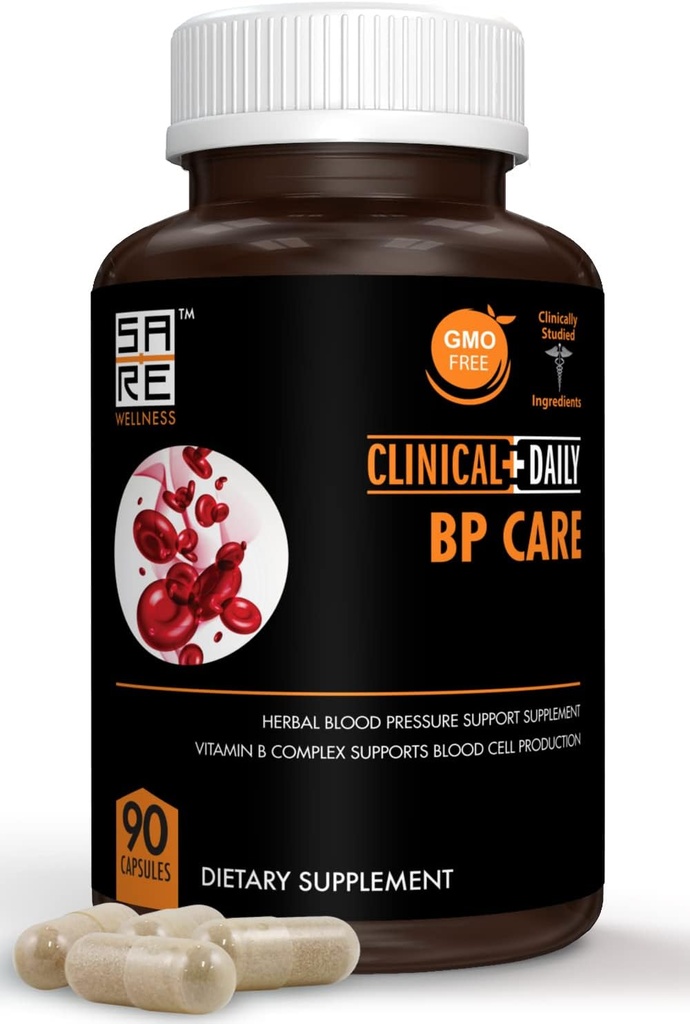 Klinische dagelijkse BP-verzorging - Niet GGO-supplementen. Hawthorne Berry BP Optimizer. Foliumzuur, Niacine, Knoflook, Uva Ursi, Buchu, Hibiscus, Vitaminen B6 B12, C. 90 ct