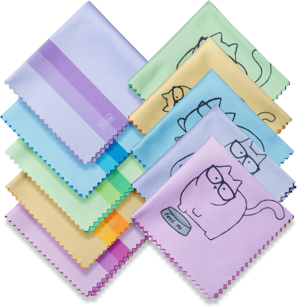 10 Pack Cute Kitty Cat Design Multicolor Microfiber Reiniging Lakens voor het reinigen van de Oogbrillen Oranjes Zonnebrillen en Mobiele Telefoon Prachtig Designer Kleuren Blauw Roze Geel Paars Groene Lakens