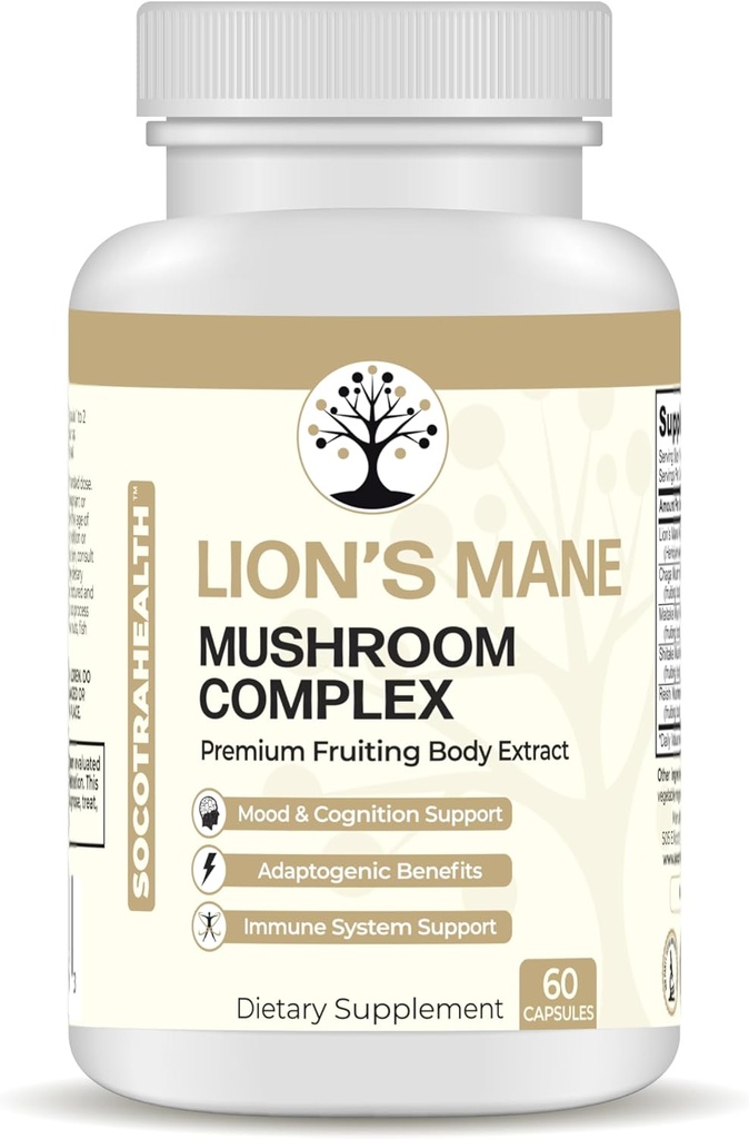 Lions Mane Mushroom Supplement - Premium Fruiting Body Extract - met Chaga, Maitake, Shiitake, Reishi - Mood, Brain and Immune Support, Adaptogen - Non-GMO - 60 Vegan Capsules