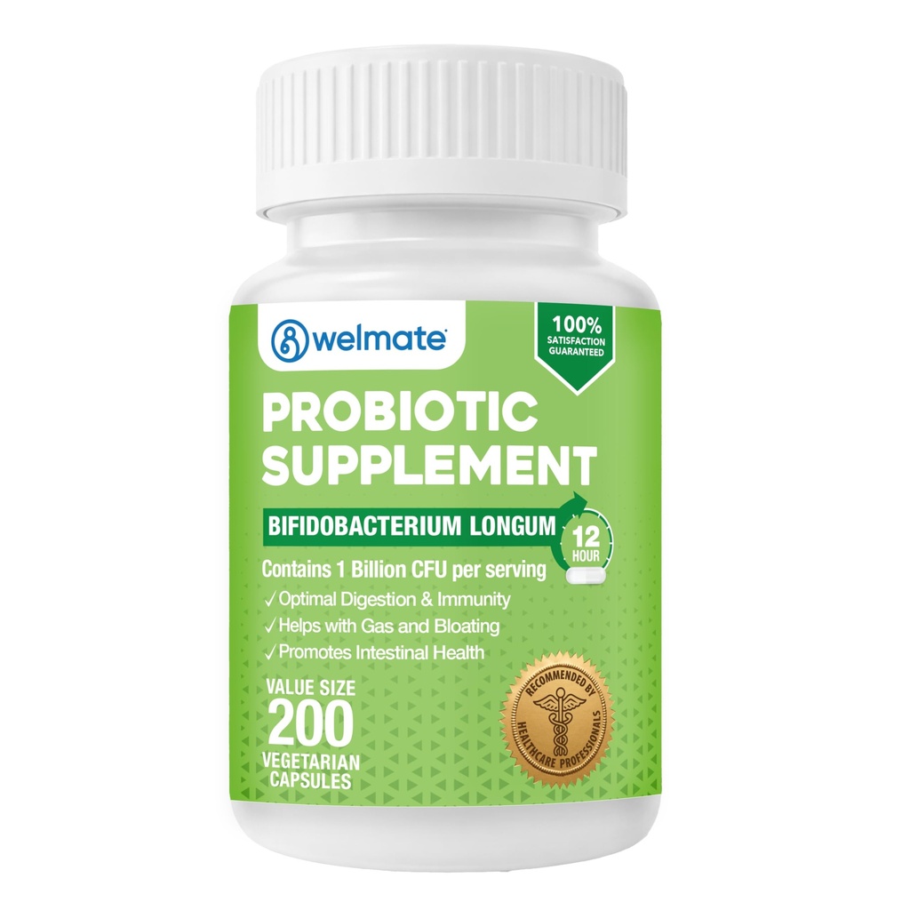 WELMATE Bifidobacterium - Probiotic Supplement - Ondersteunt Gut Health - Immuun Support - Digestieve enzymen - Glutenvrij - Veganistisch - Mannen & Womens Probiotic - Waarde grootte - 200 Tel.