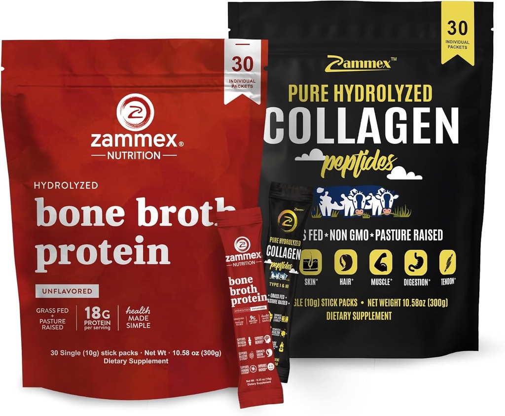 Bone Broth Protein Powder Packets + Collageen Peptides Powder Travel Packets(Type I, III)