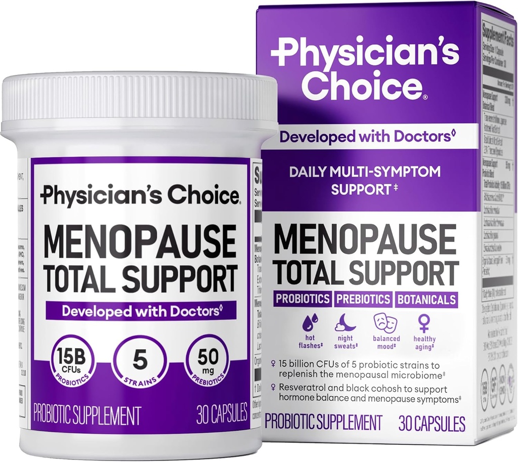 KEUZE van de arts Menopauze Probiotische Supplement voor vrouwen - Ondersteunt Hormone Balance, Hot Flashes, Nacht Sweats, Weight Management, Bloating & Gut Health - met Black Cohosh, Resveratrol+ - 30ct