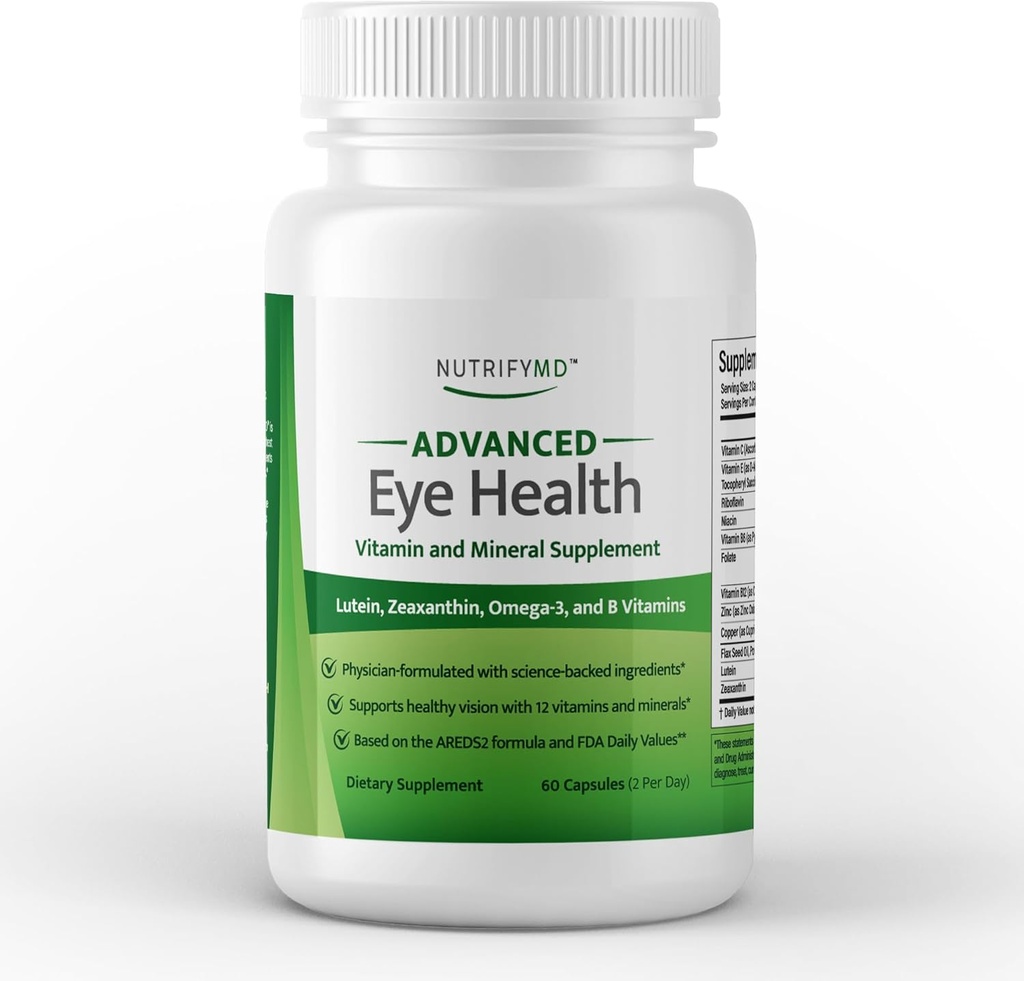 Geavanceerde Eye Health Vitamine en Minerale Supplement met Luteïne, Zeaxanthine, Omega-3, en B Vitaminen - 60 Capsules
