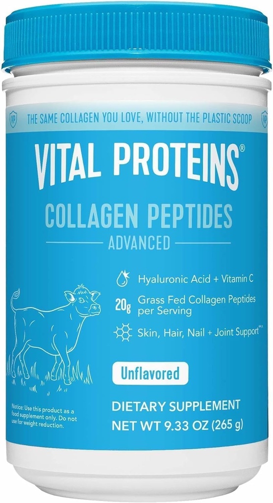 Vitale eiwitten Gras Fed Collageen Powder Supplement Gehydrolyseerde Peptiden met Hyaluronzuur en vitamine C - Niet-GMO, Zuivel en Glutenvrij Ongearomatiseerd, 9.33oz