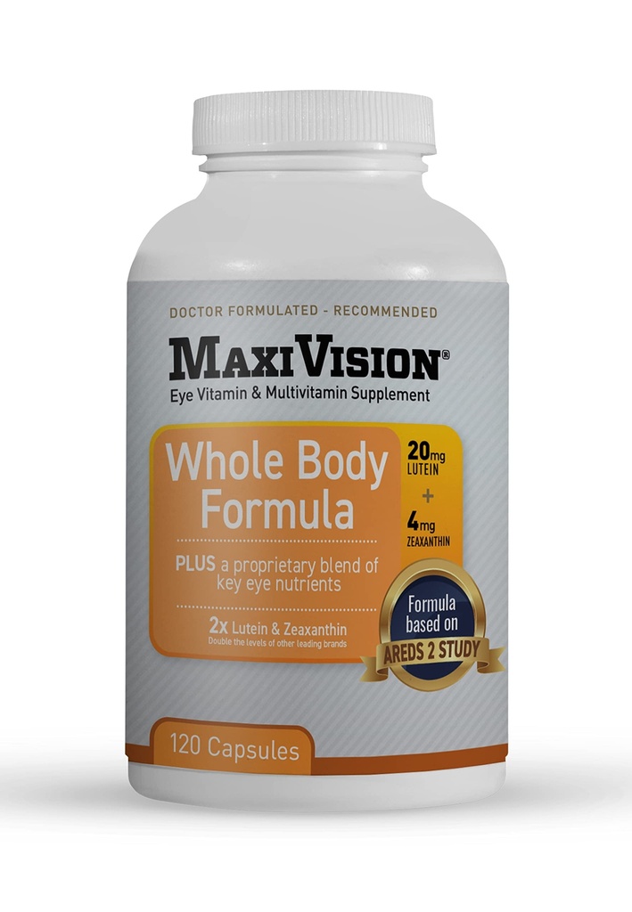 MaxiVision® AREDS 2 Formule du corps entier - AREDS 2 Vitamines oculaires avec/Lutéine et Zeaxanthine - pour le support maculaire - Suppléments oculaires pour la souche oculaire - 120 capsules Compte, 1 bouteille