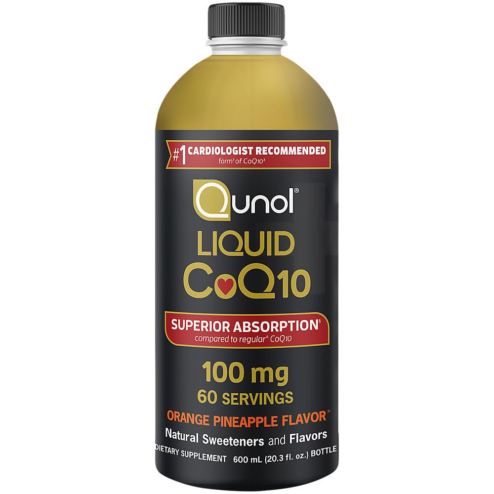 Qunol Liquid CoQ10 100mg, Superior Absorptie Natuurlijke Supplement Vorm van Co-enzym Q10, Antioxidant voor Hartgezondheid, Oranje Ananas Gearomatiseerd, 60 porties, 20,3 oz Fles