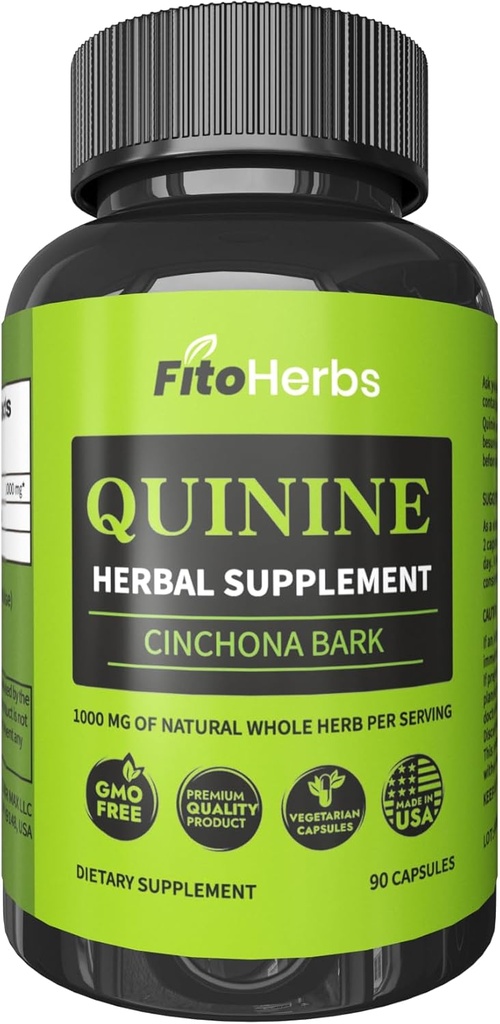 Supplément à base de plantes de quinine - Cinchona Bark Supplément pour système immunitaire, stomach santé et apaise les crampes des jambes - Végétalienne Pure Quinine Capsules 1000mg (90 Capsules)