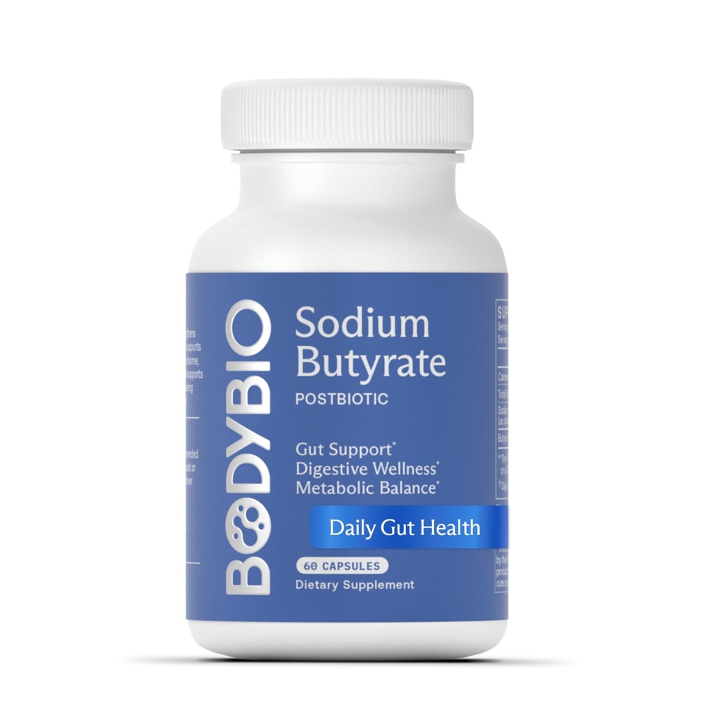 BodyBio Butyrate - Postbiotic for Gut Health, Digestive Support, Bloat, Gas & Constipatie Relief, Leaky Gut Repair - Natrium + Butyric Acid Supplement for GI Wellness