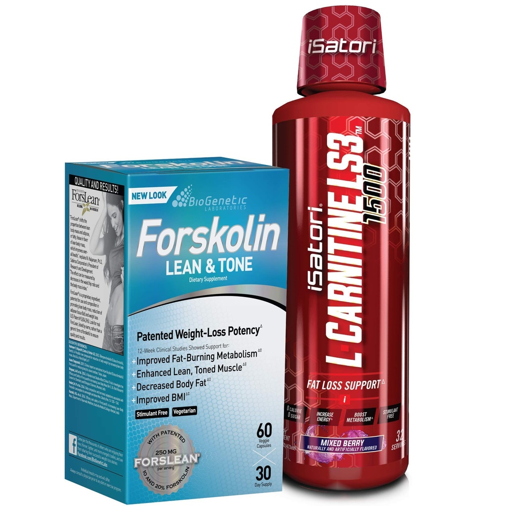 iSatori L-Carnitine LS3 Mixed Berry 1500mg (32 porties) & BioGenetic Labs Forskolin Lean & Tone