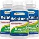 Best Naturals Melatonine 12 mg (1 jaar aanbod) - Drug-vrije nacht slaaphulp - Melatonine voor slaap en ontspanning, 365 Tel (365 Tellen (pakket van 3))