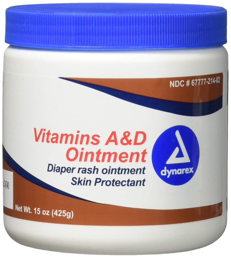 Dynarex Vitaminen A & D Zalf, Zalf met vitamine A en vitamine D huidbeschermer, voor luieruitslag en ongemak, wit, 15 oz Jar
